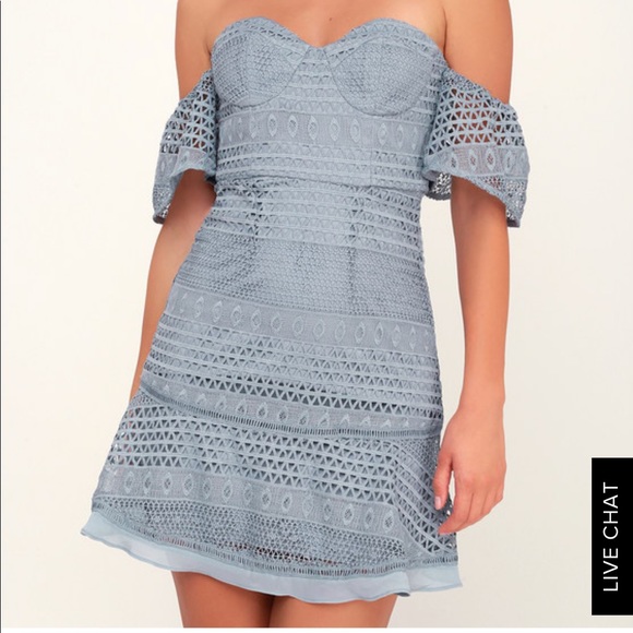 BLUE LACE OFF-THE-SHOULDER DRESS - Picture 3 of 4